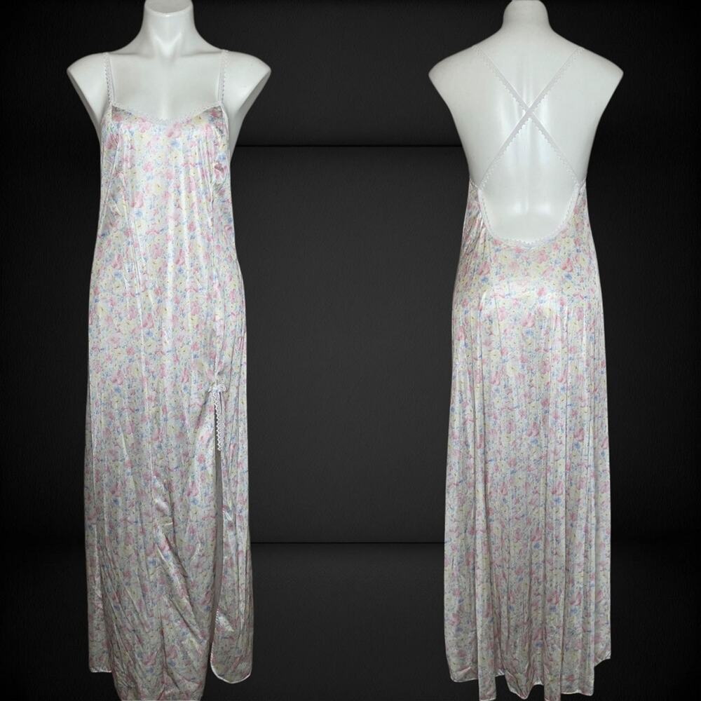 VTG Petra Fashions Floral Maxi Slip Dress, Criss Cross Back, Boudoir | Costume